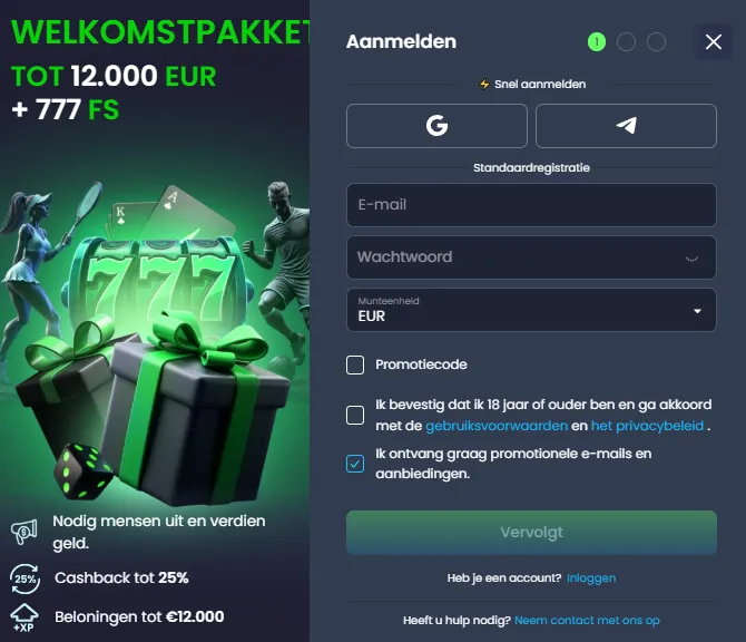 Registratie en inloggen Megabet Casino